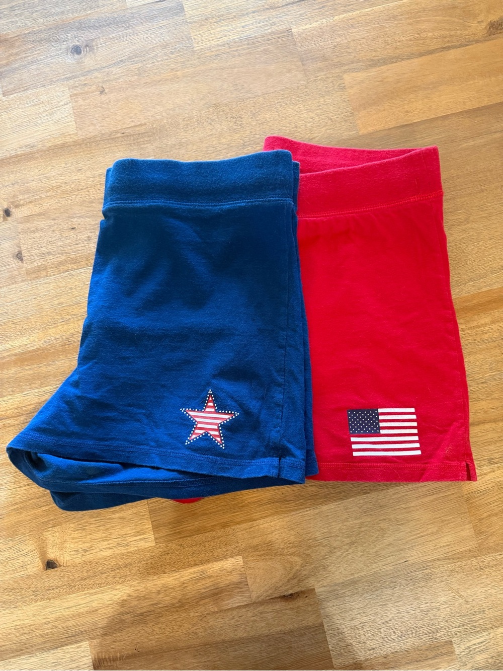 Patriotic Red & Navy Shorts with Flag and Star Appliqués